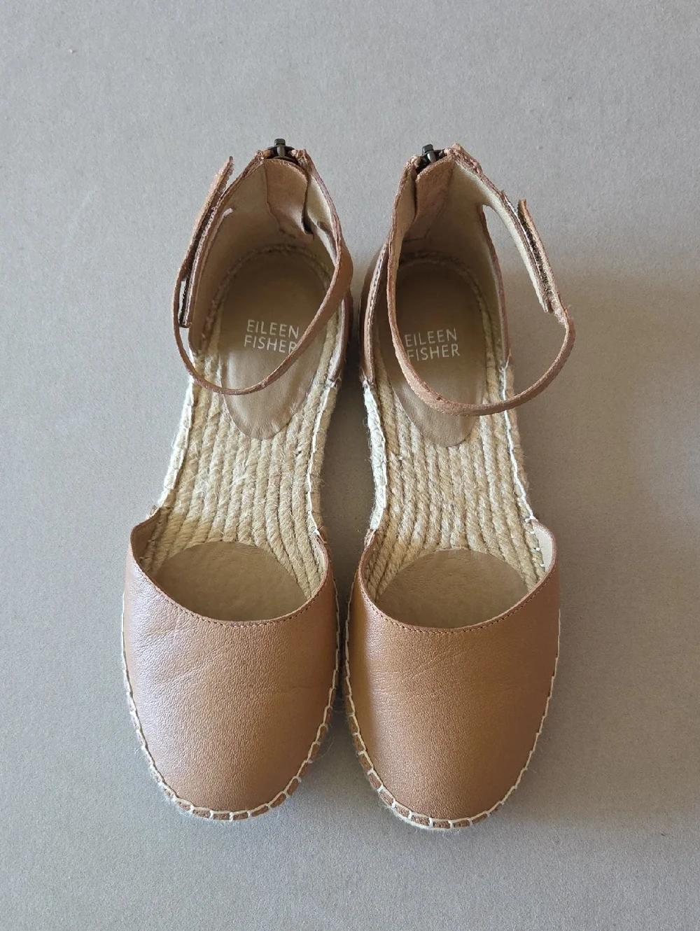 Eileen Fisher Tan Lala Leather Ankle-Strap Espadrille Vacay Summer Travel Size 7